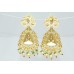 Designer dangle long Earrings Gold Plated uncut white bead Stones 3.6'
